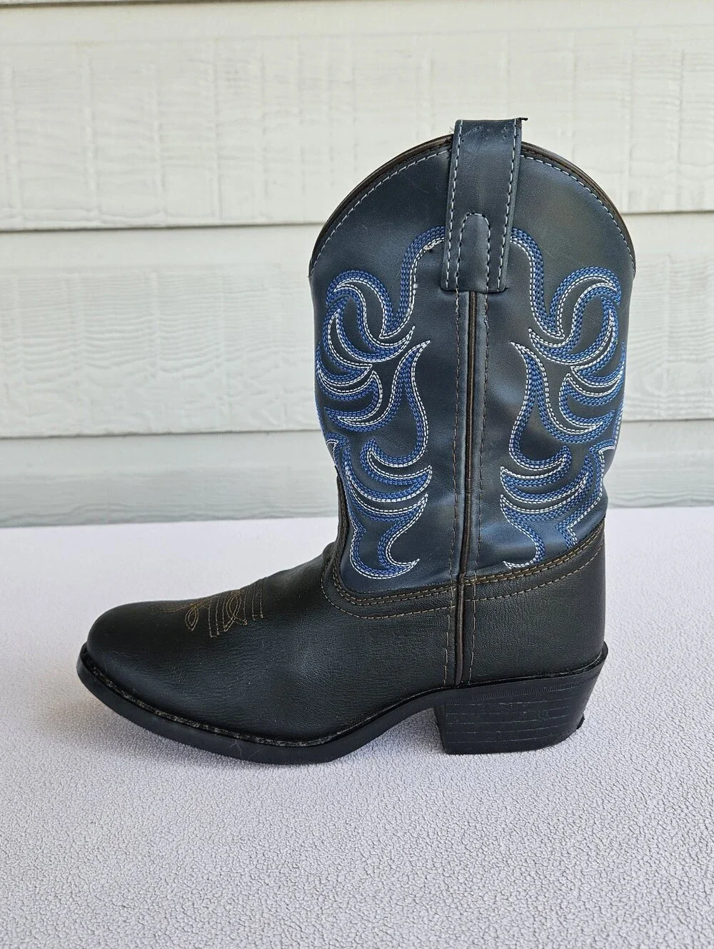 Smoky Mountain Monterey Western Cowboy Boots Youth SZ 2 Black Blue Pointed Toe
